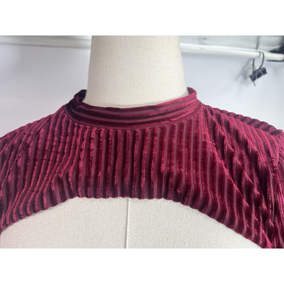 Lulus Womens Striped Cutout Burgundy Velvet Bustier Bodysuit Size Medium Balloon - Picture 13 of 15